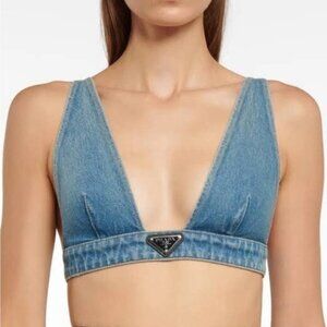 Prada Denim Triangle Bralette in Medium Blue